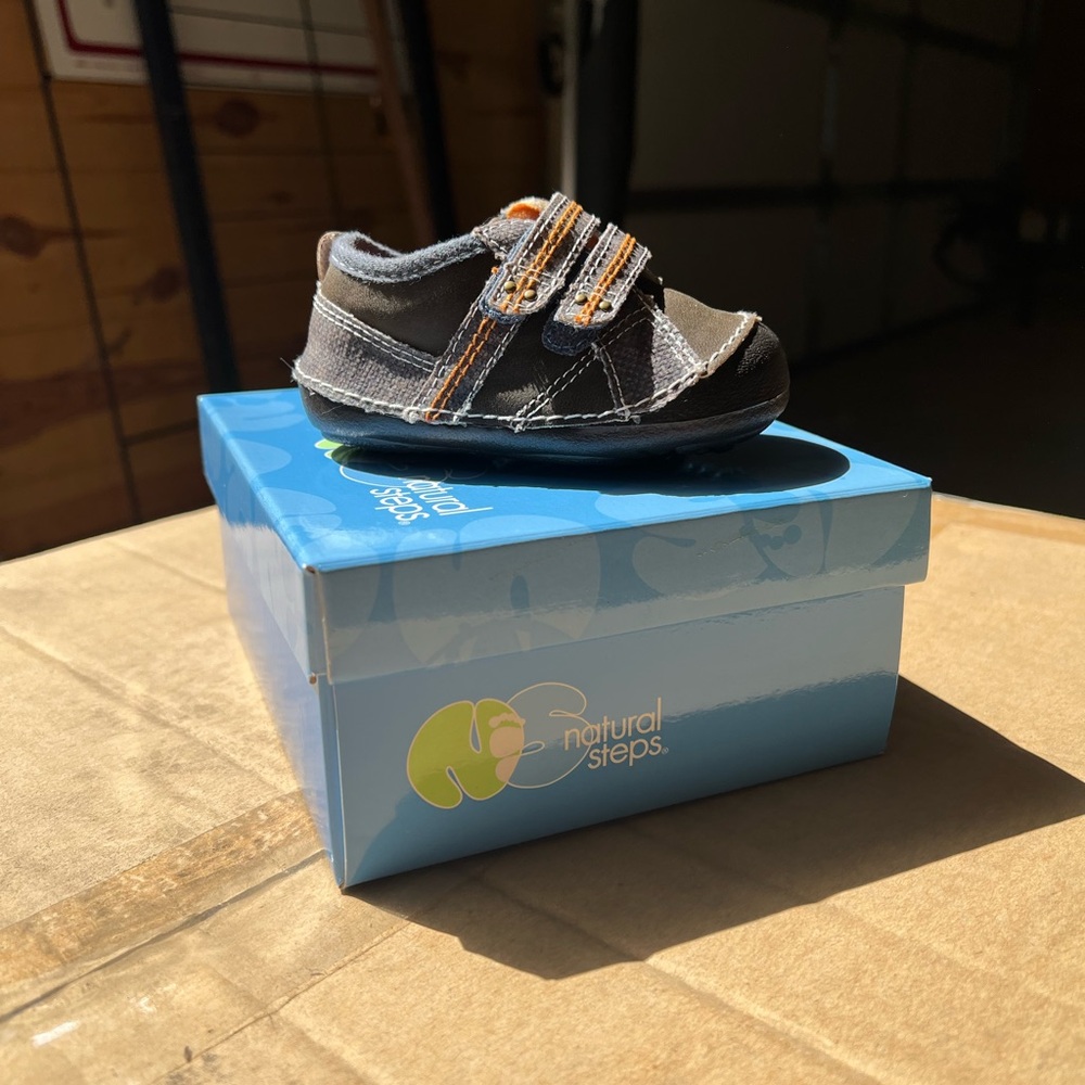 Natural Steps Brown, Gray and Orange Velcro Toddler Shoe